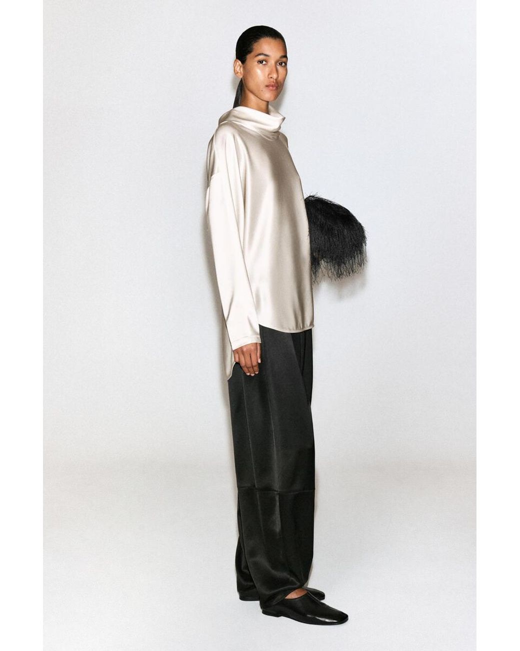 COS White Cowl-Neck Satin Blouse