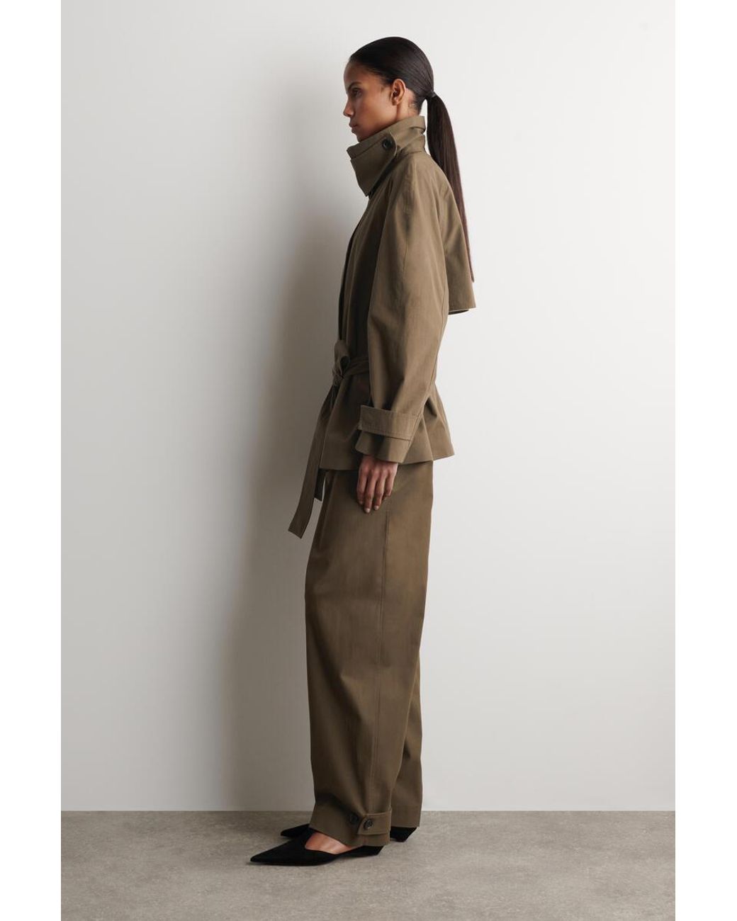 COS Brown Belted Cotton Short Trench Coat
