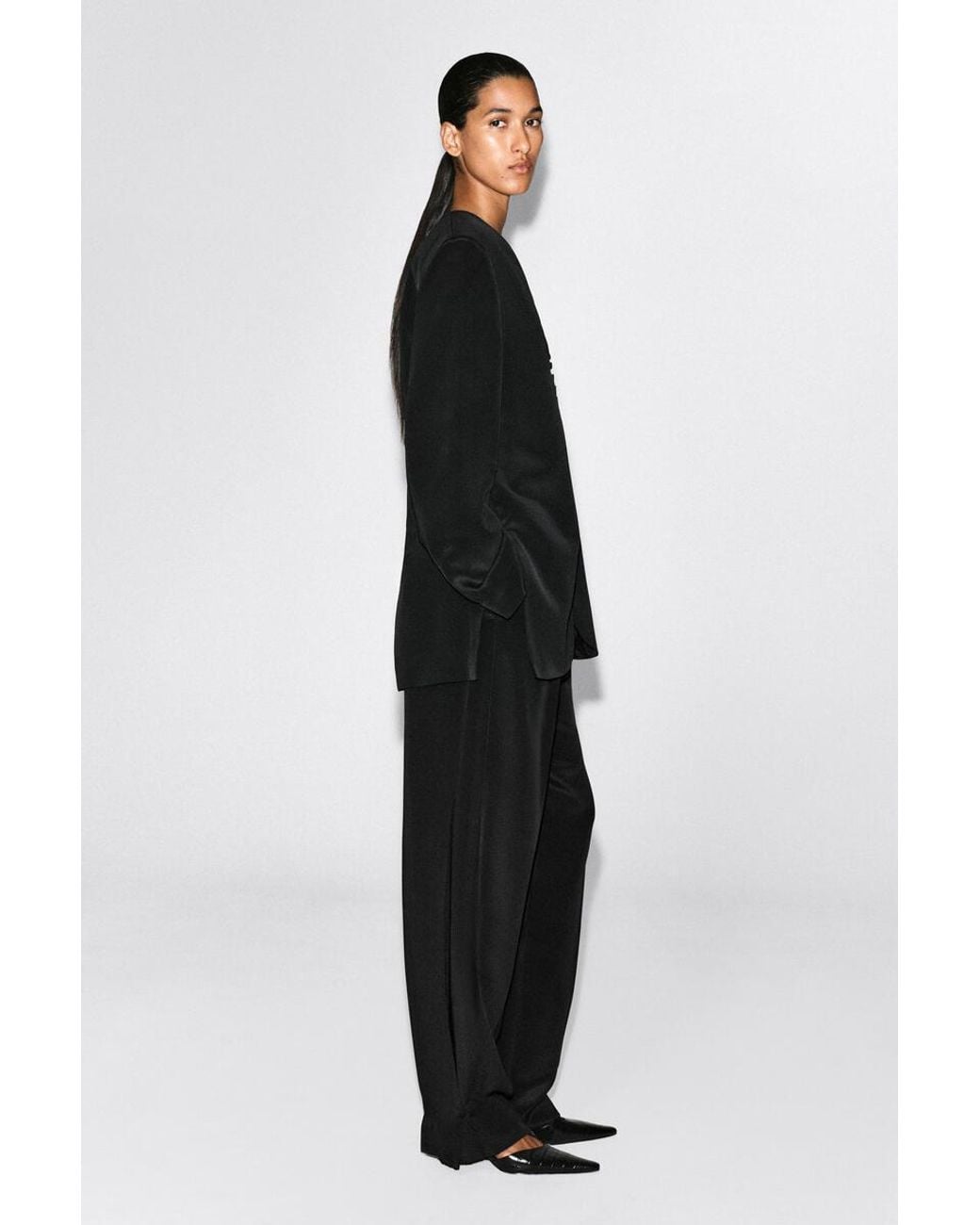 COS Black Button-Detail Silk-Crepe Blazer