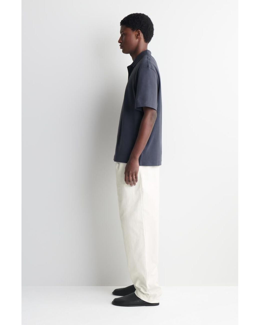 COS Blue Interlock Cotton Polo Shirt for men
