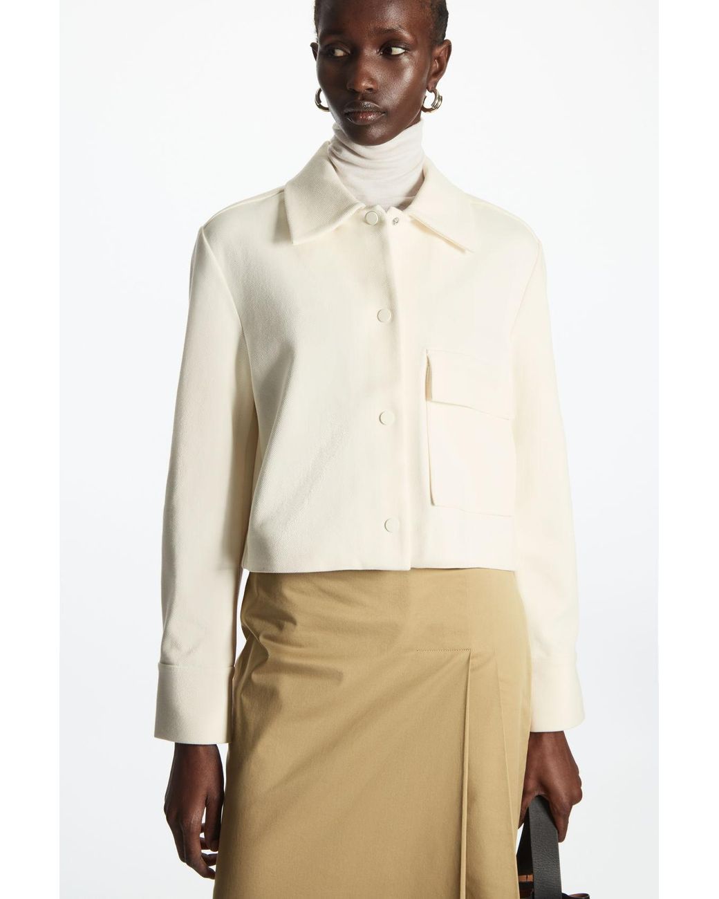 COS Cropped Twill Jacket in White | Lyst