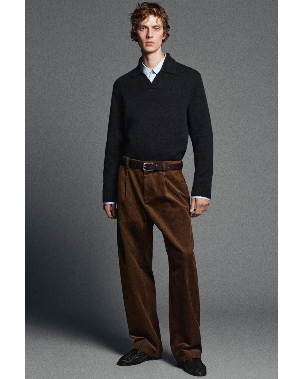 COS Blue Chunky Cashmere Polo Jumper for men