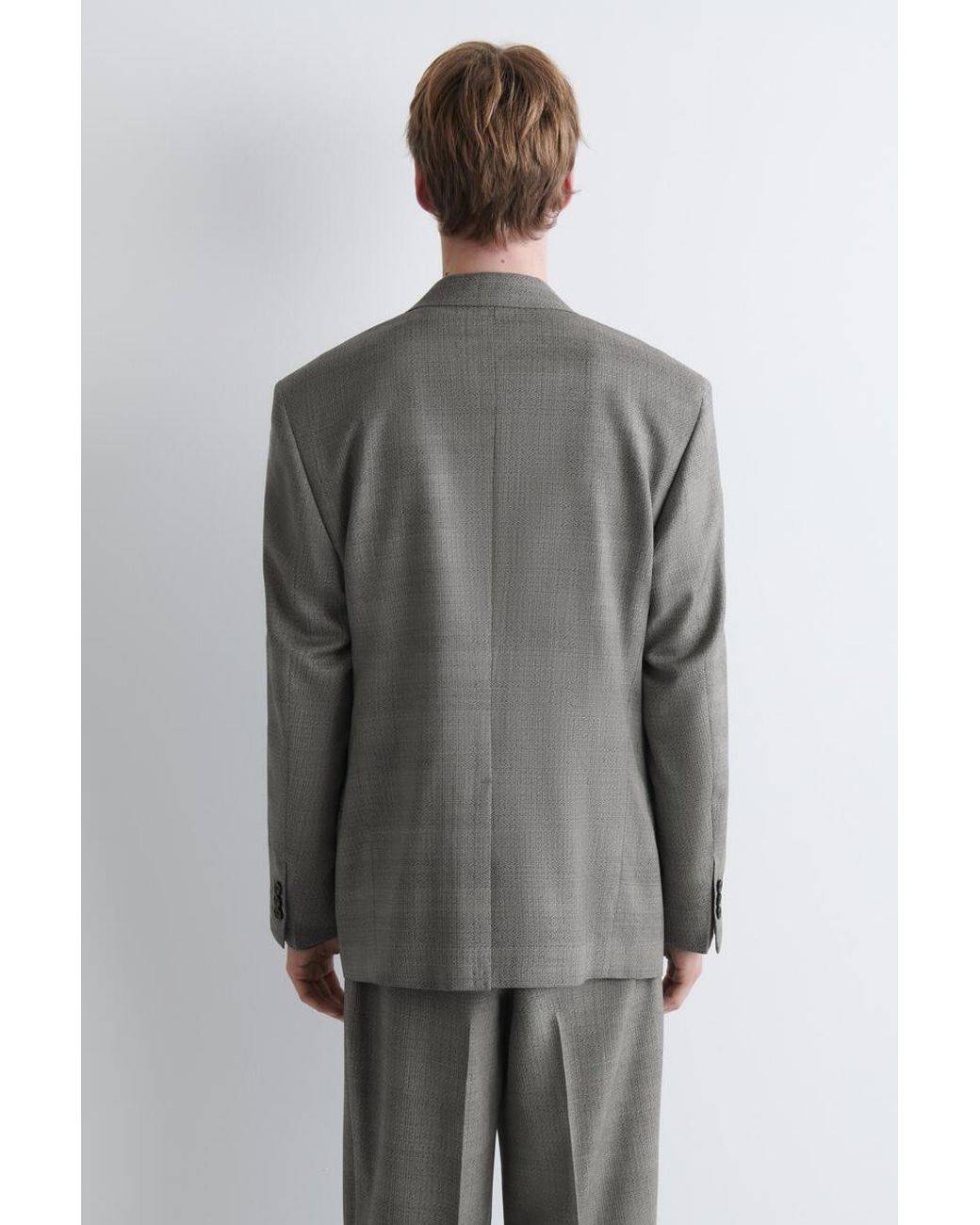 COS Gray Checked Textured-Wool Blazer for men
