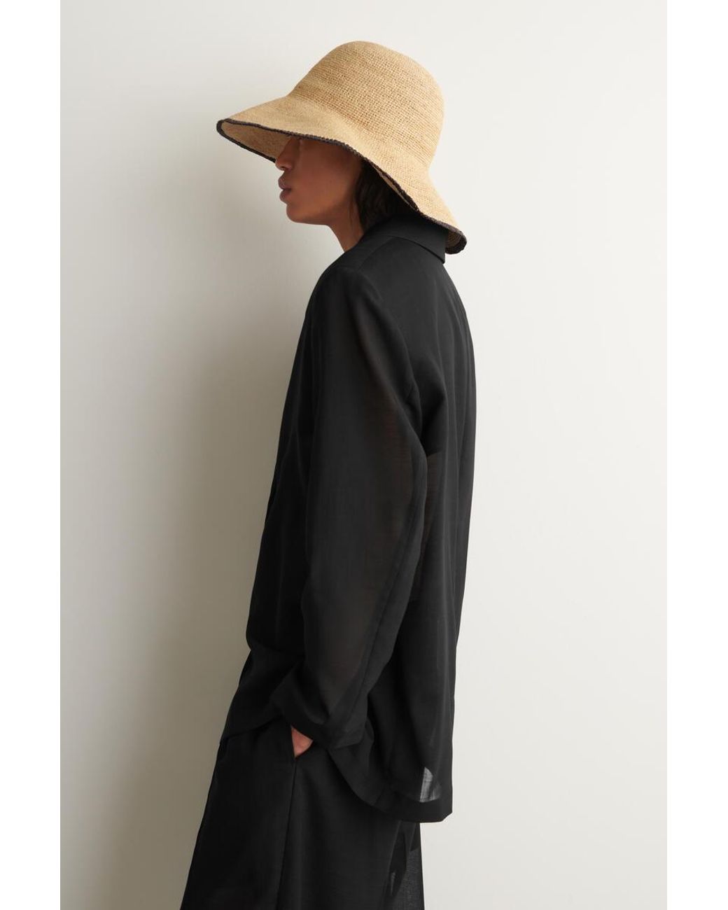 COS Natural Contrast-Trim Raffia Hat