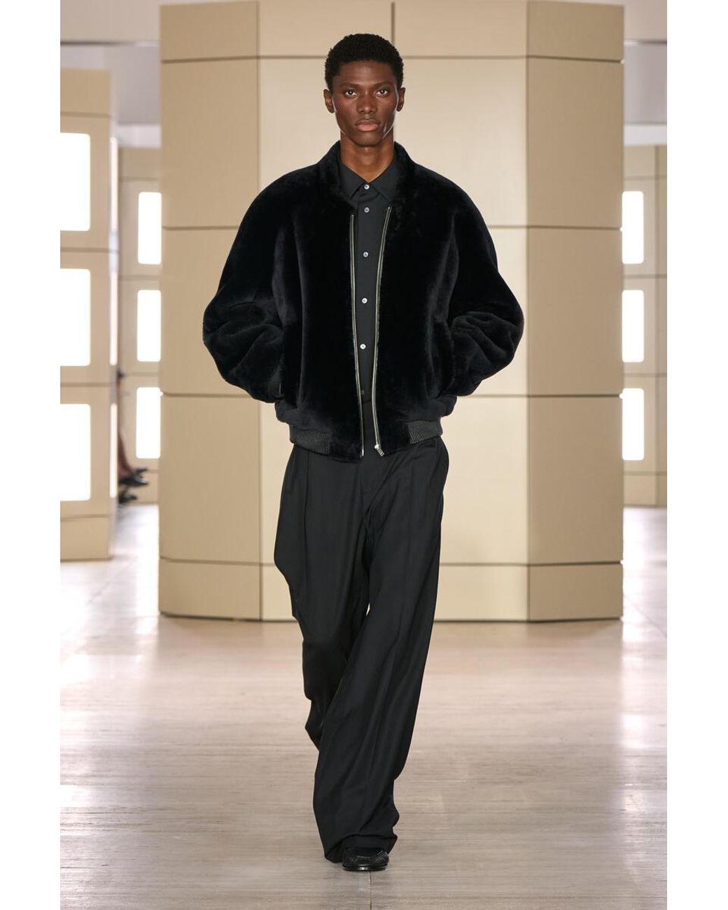 COS Black Padded Shearling Bomber Jacket for men
