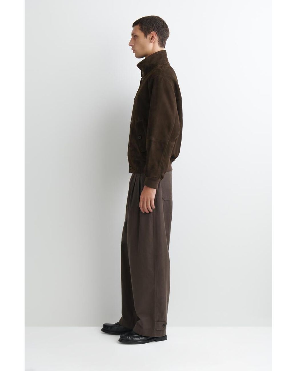 COS Black Suede Funnel-Neck Bomber Jacket for men