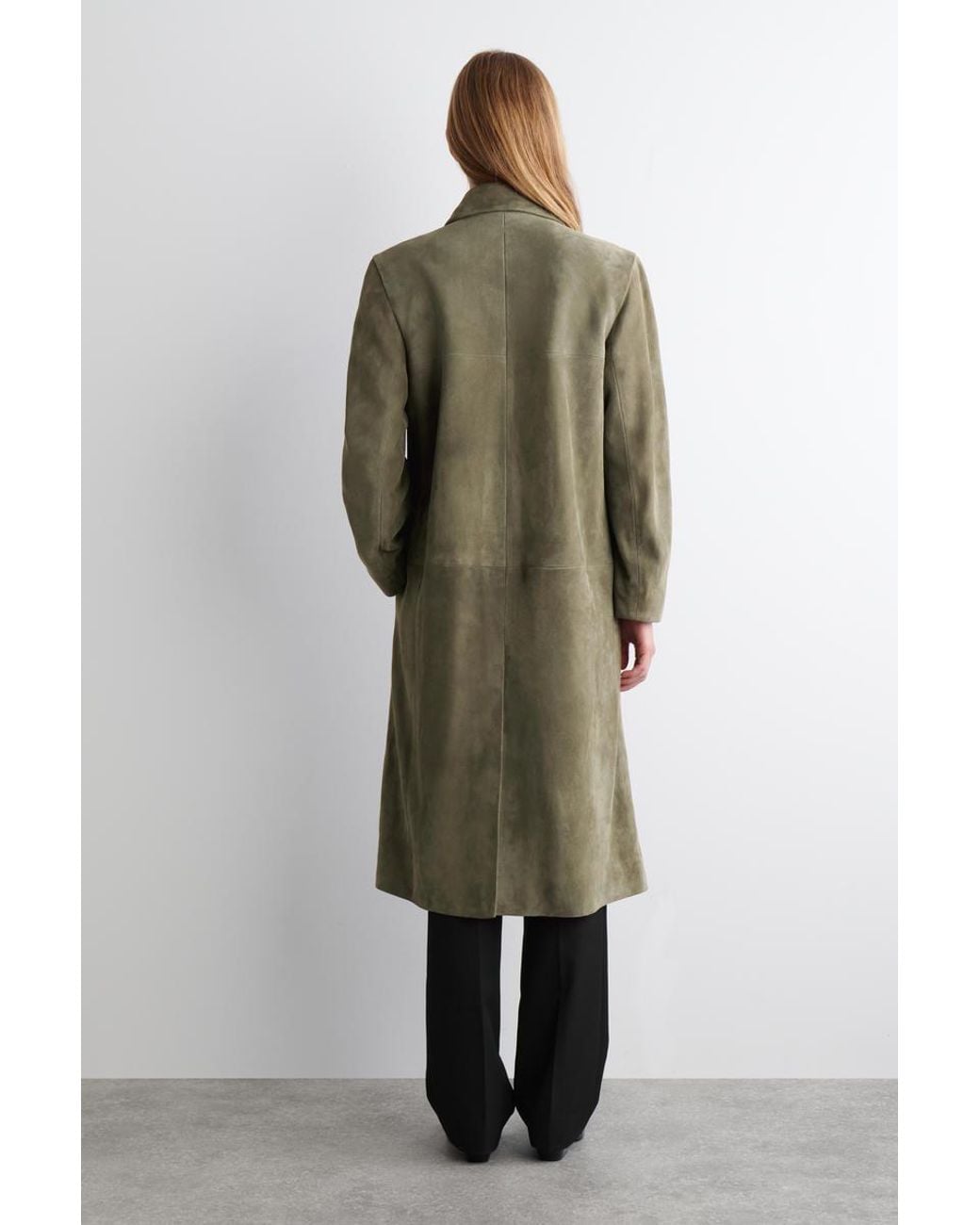 COS Green Collared Suede Long Coat