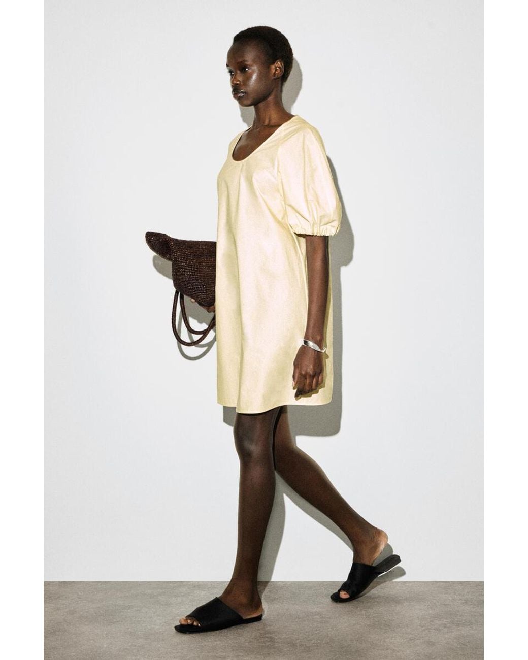 COS Natural Puff-Sleeve Cotton Mini Dress