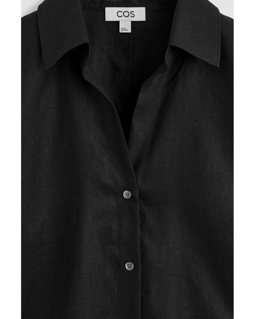 COS Black Open-Collar Linen Mini Shirt Dress