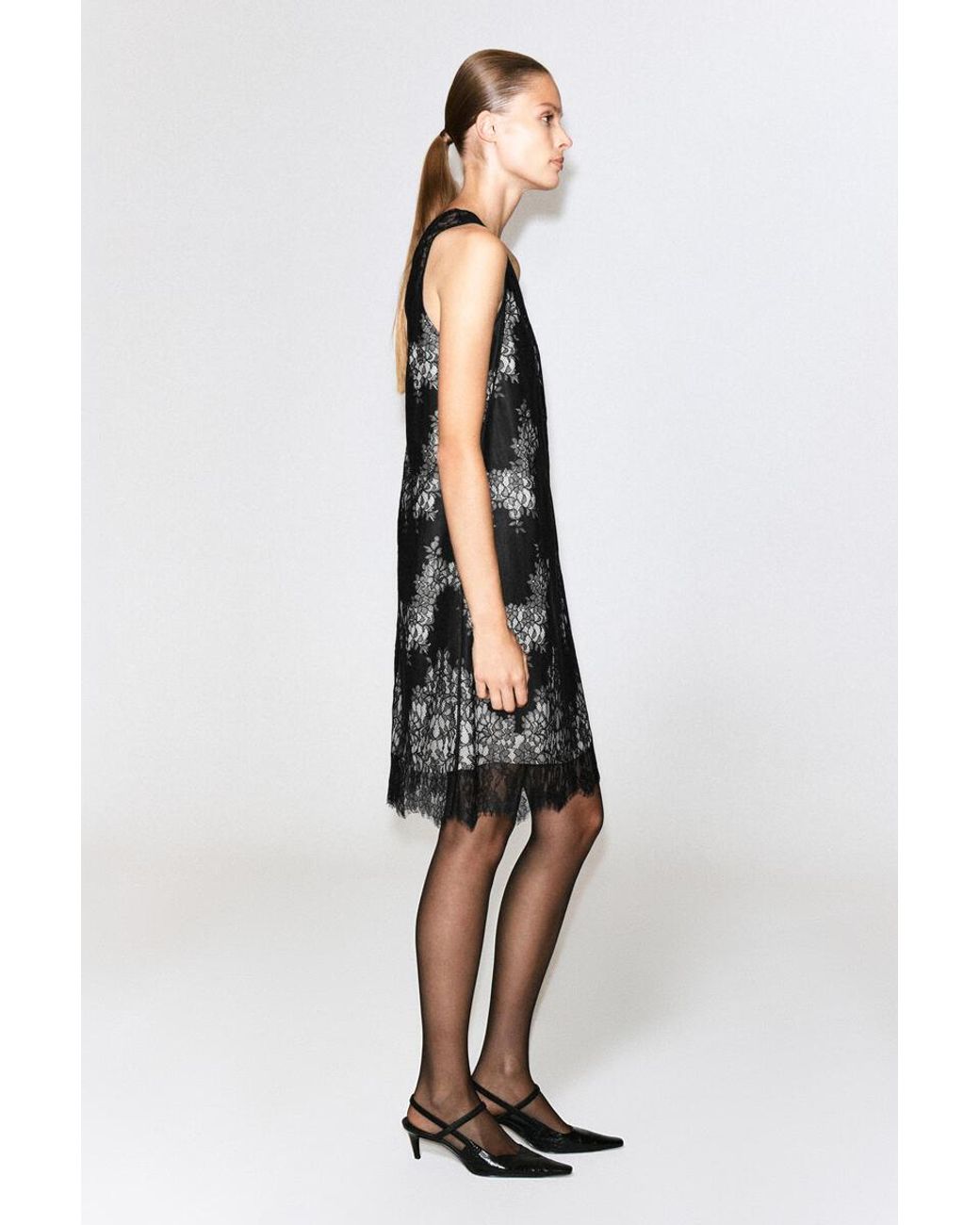 COS Black Sleeveless Lace Midi Dress
