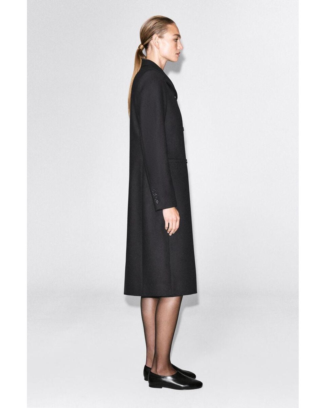 COS Black Tailored Wool-Twill Long Coat