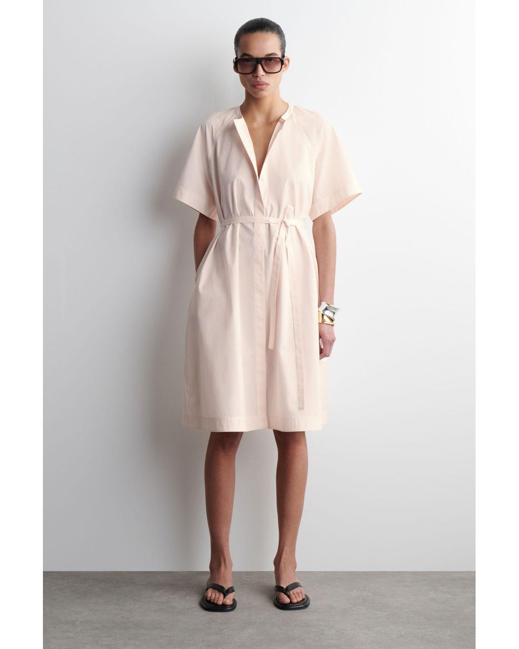 COS Raglan-sleeve Cotton Midi Dress in Pink | Lyst