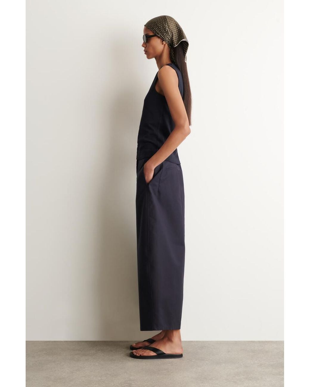 COS Blue Cropped Barrel-Leg Cotton Pants
