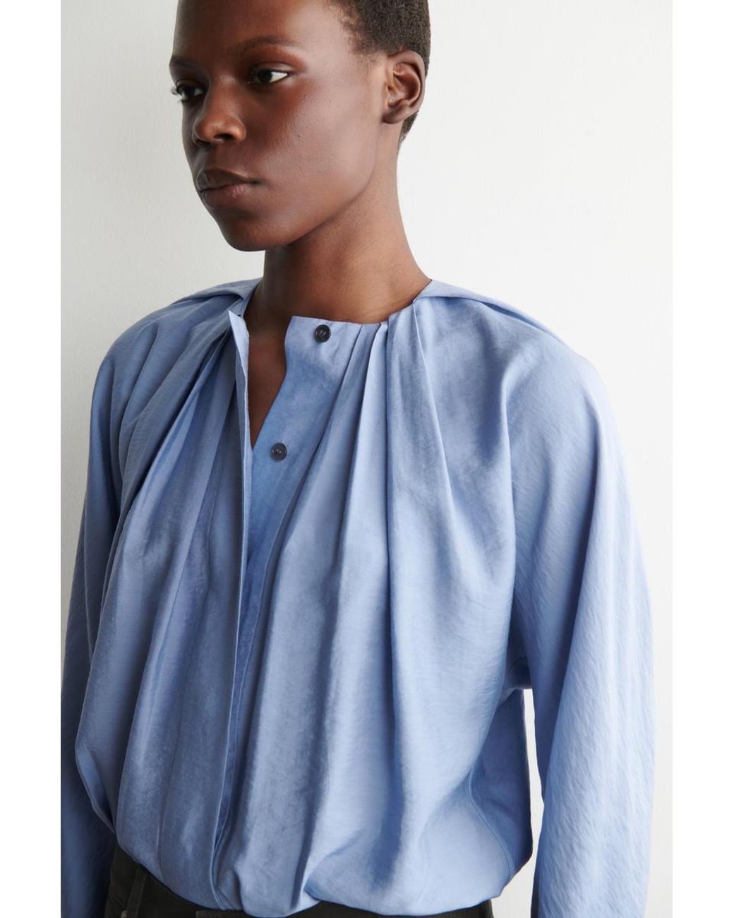 COS Blue Voluminous Pleated Blouse