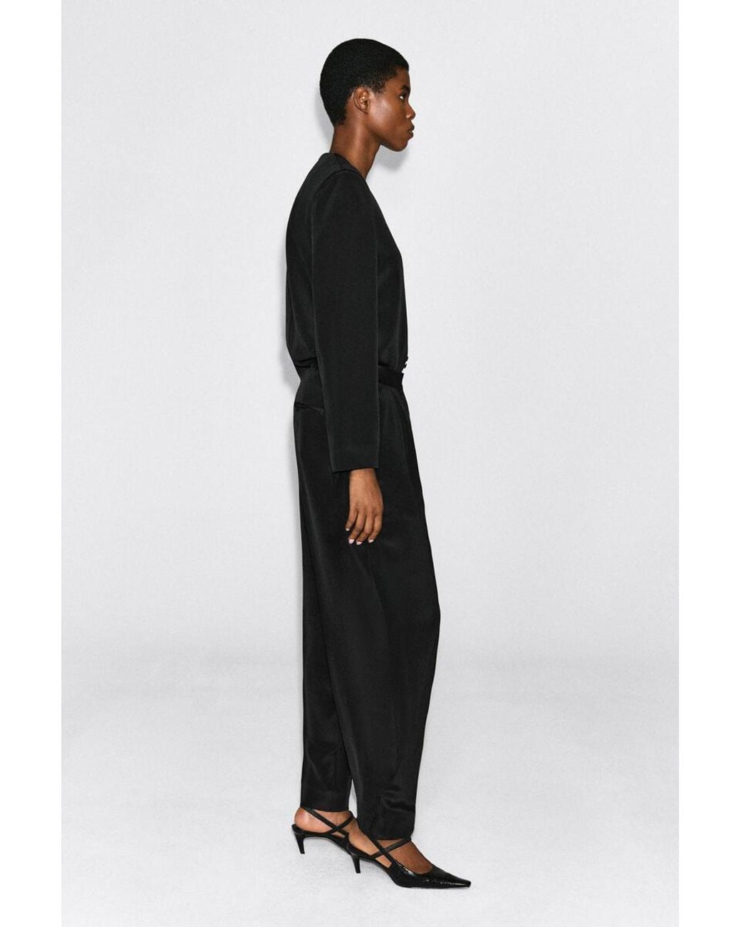 COS Black Pleated Silk-Crepe Barrel-Leg Trousers