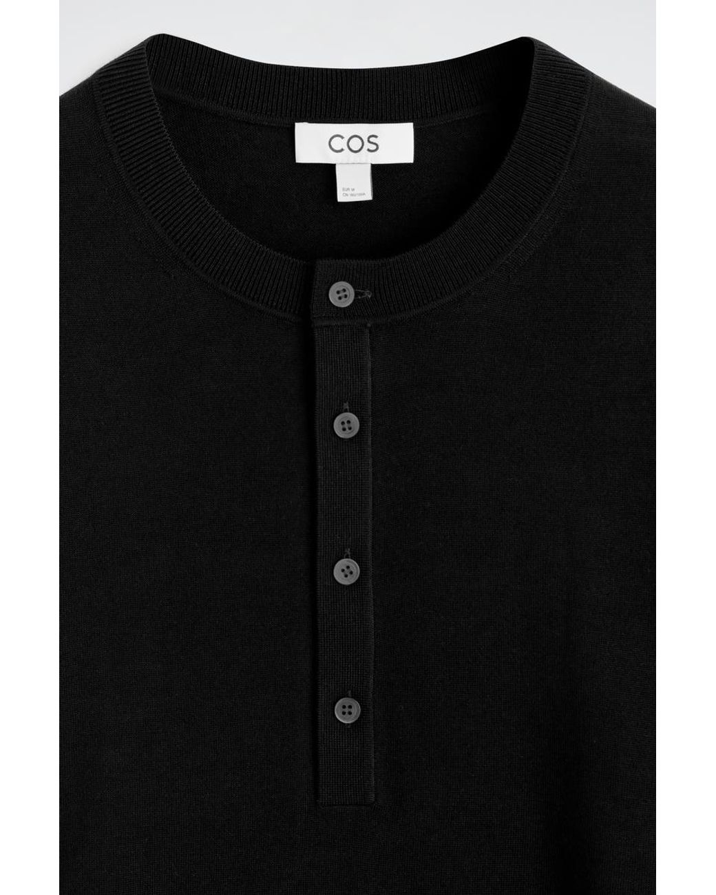 COS Slim Merino Wool Henley Top in Black for Men | Lyst
