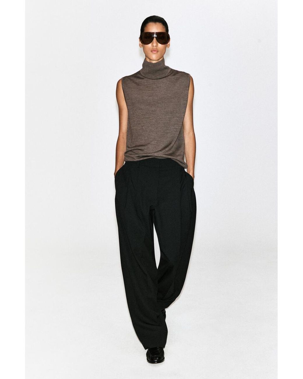 COS Brown Merino Wool Mock-Neck Tank