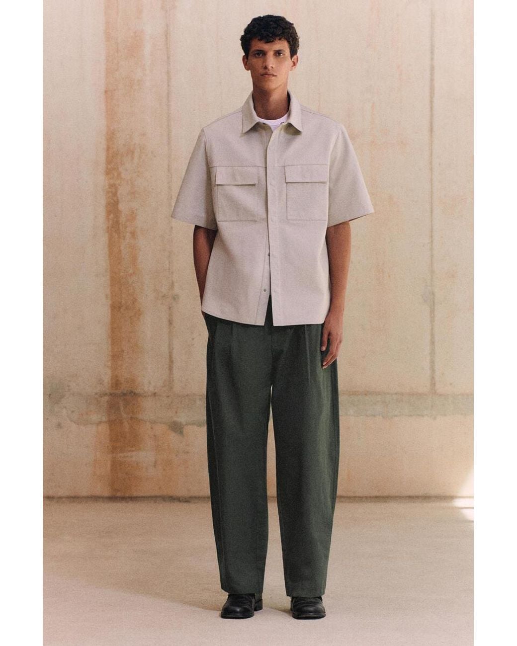 COS White Leather Short-Sleeved Shirt for men