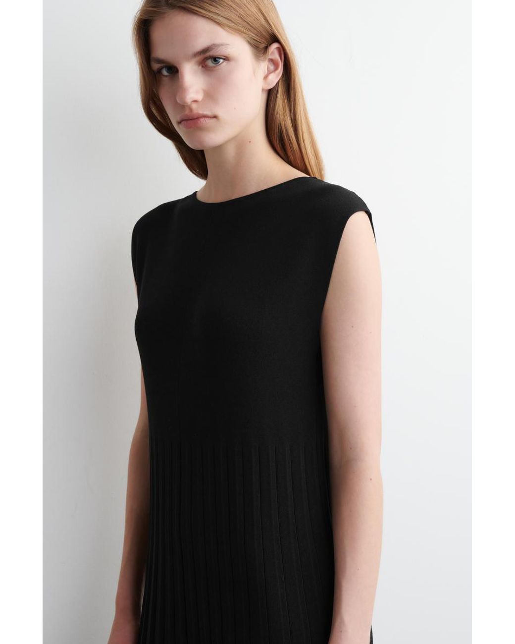 COS Black Knitted Pleated Maxi Dress