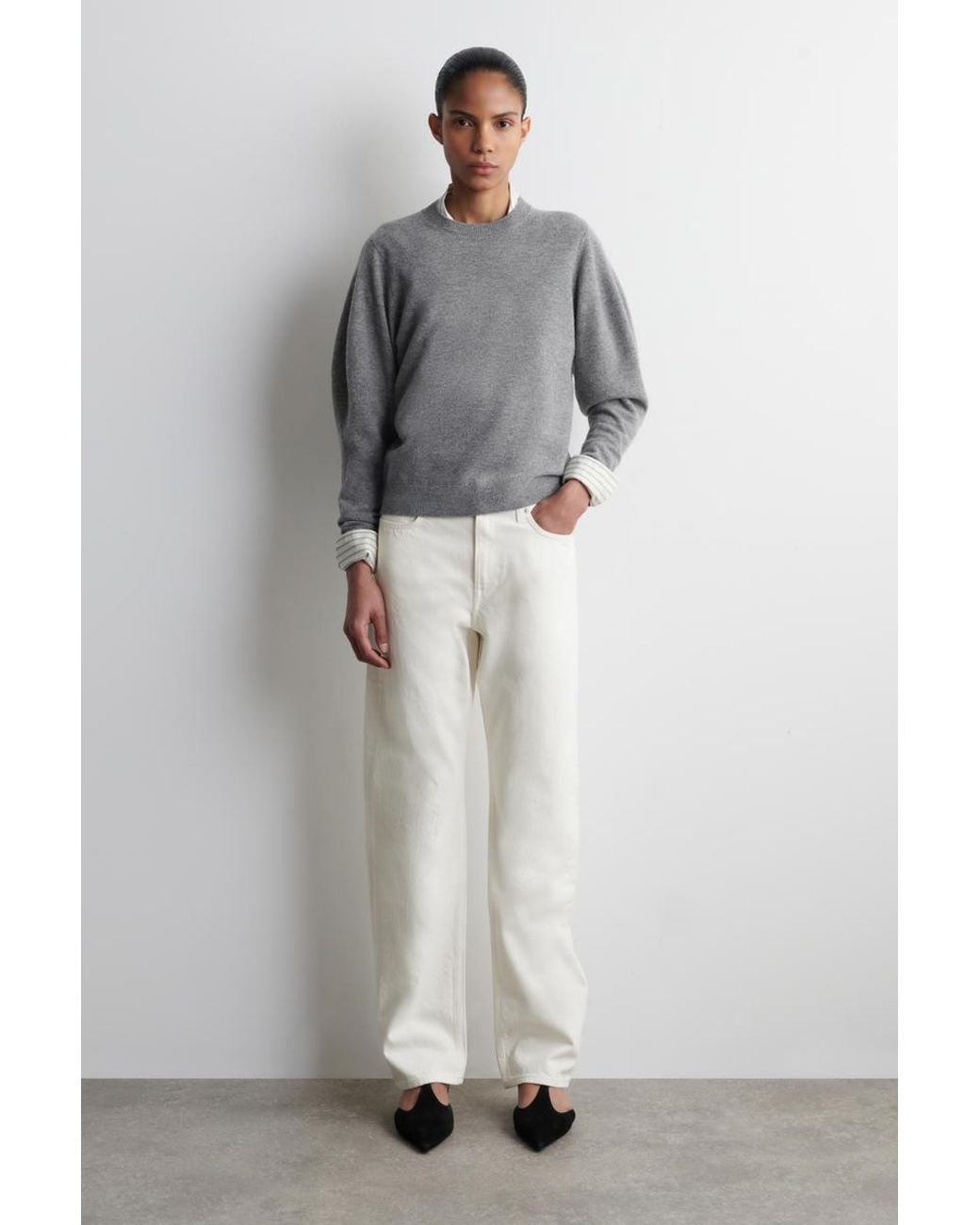 COS Gray Balloon-Sleeve Merino Wool Jumper