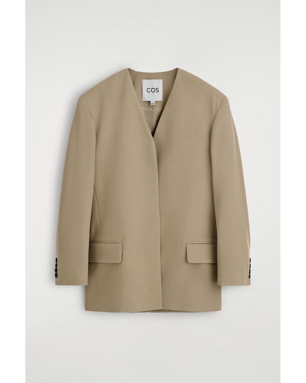 COS Natural Collarless Wool-Twill Blazer