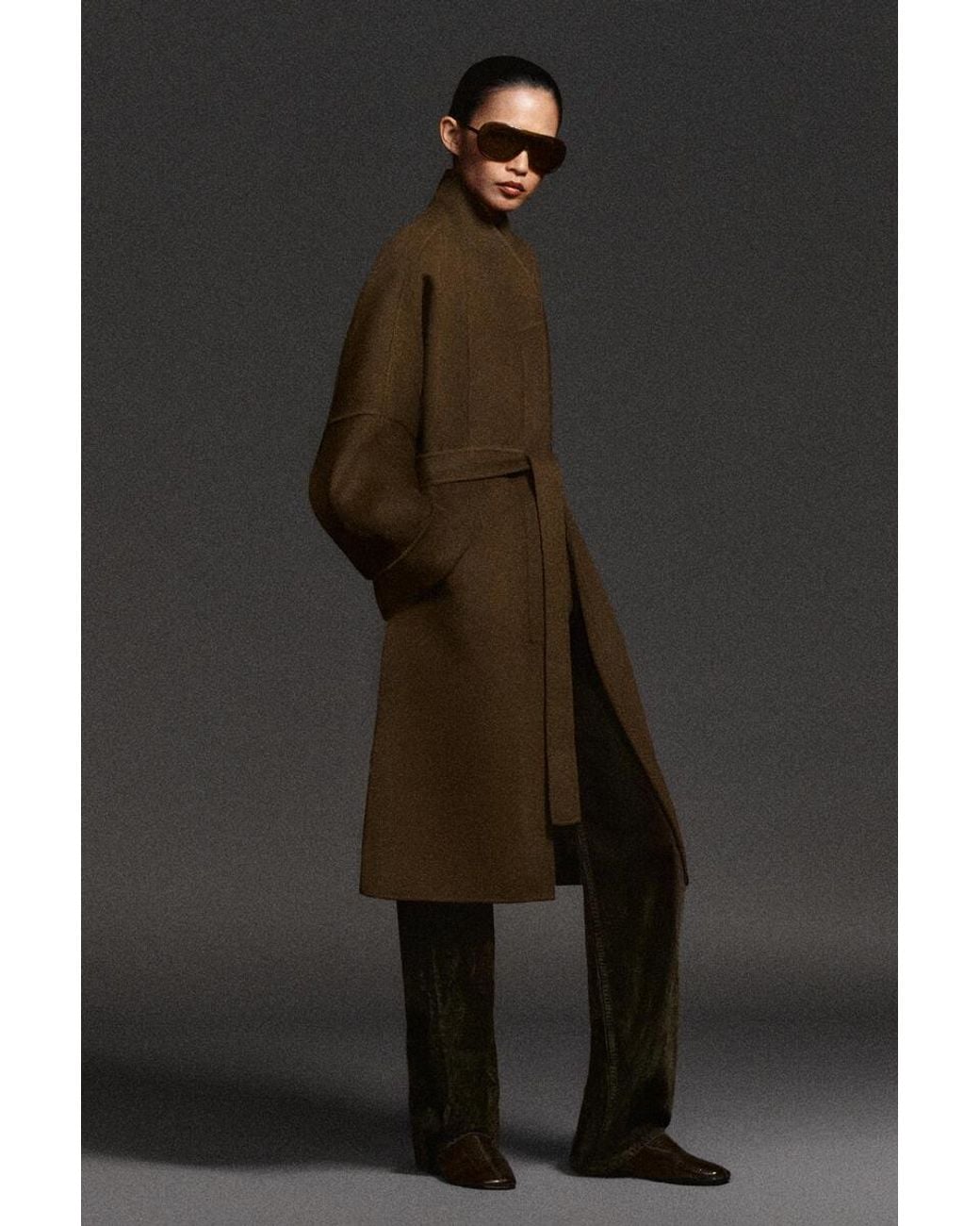 COS Brown Oversized Double-Faced Wool Shawl Coat