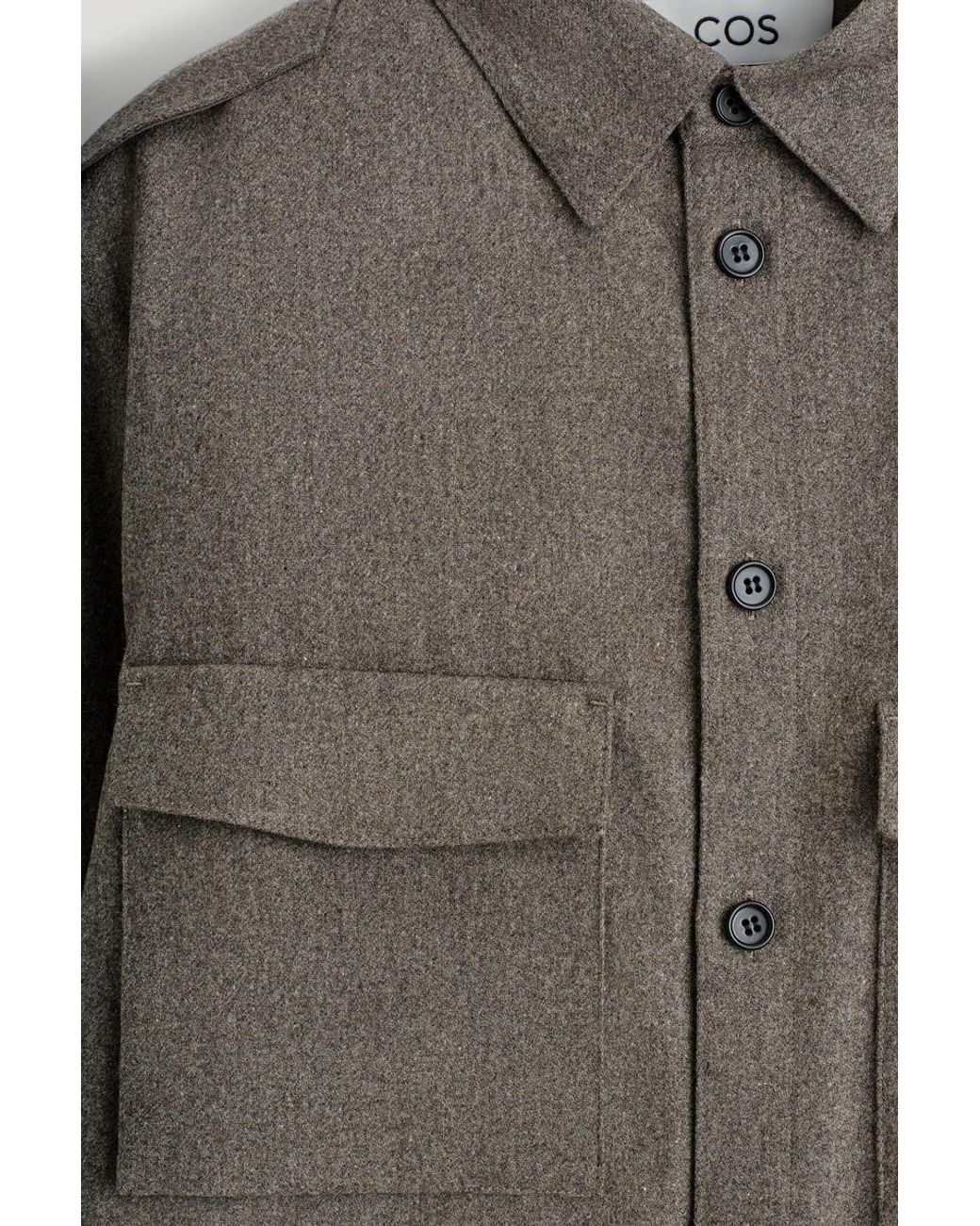 COS Gray Epaulet-Detail Wool Shirt for men