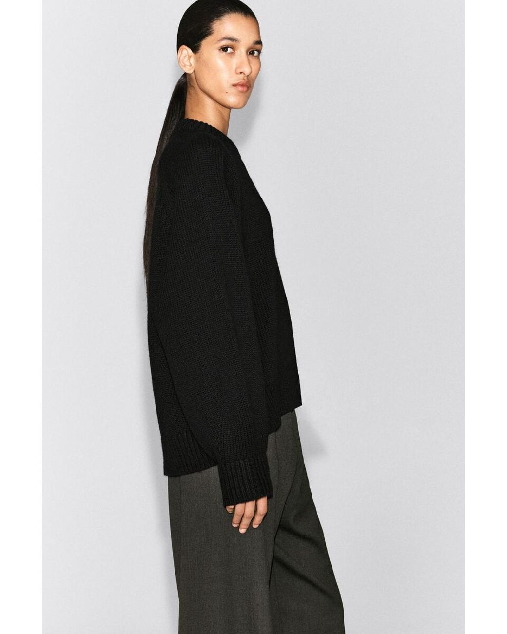 COS Black Rounded Wool Crew-Neck Sweater