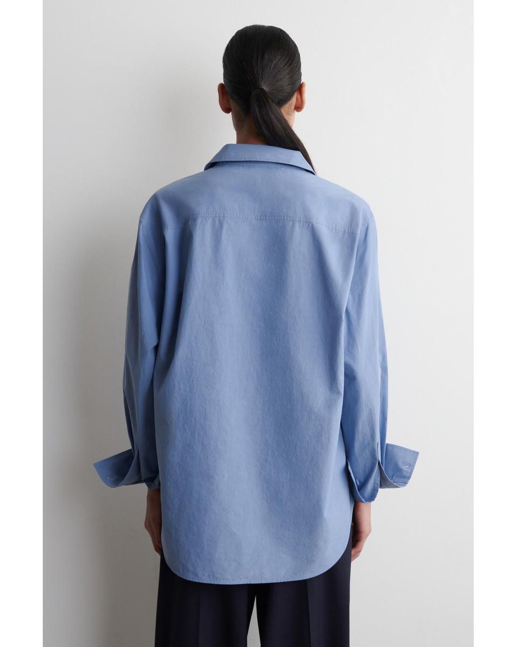 COS Blue Open-Collar Cotton-Poplin Shirt