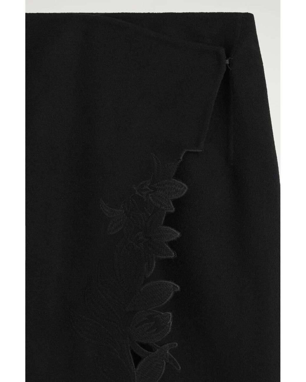 COS Black Embroidered Double-Faced Wool Wrap Skirt