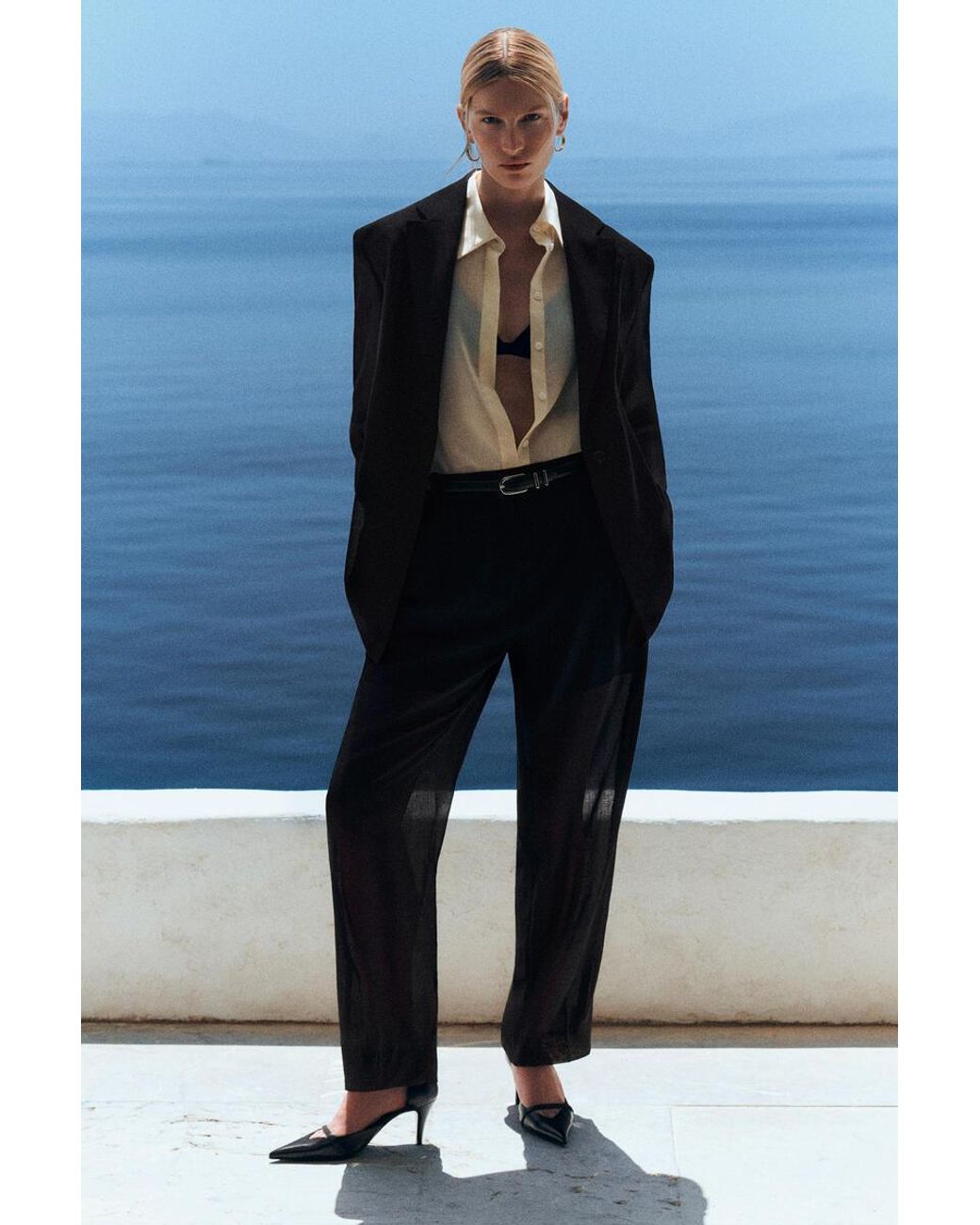 COS Black Fluid Wool-Voile Straight-Leg Trousers