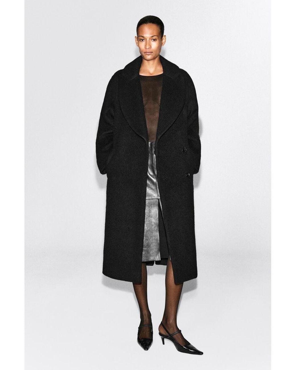 COS Black Brushed Wool Maxi Coat