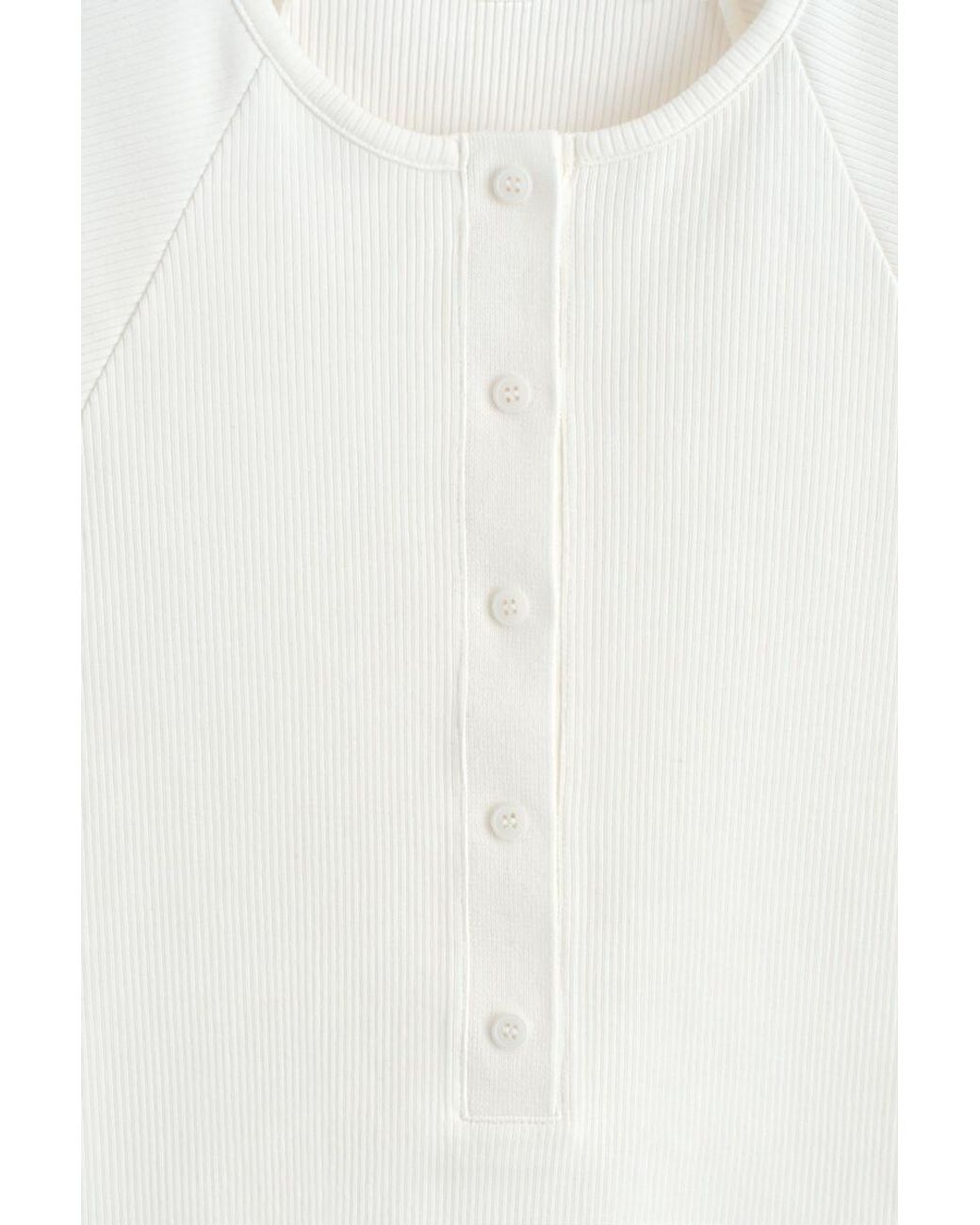 COS White Rounded Ribbed Jersey Henley Top
