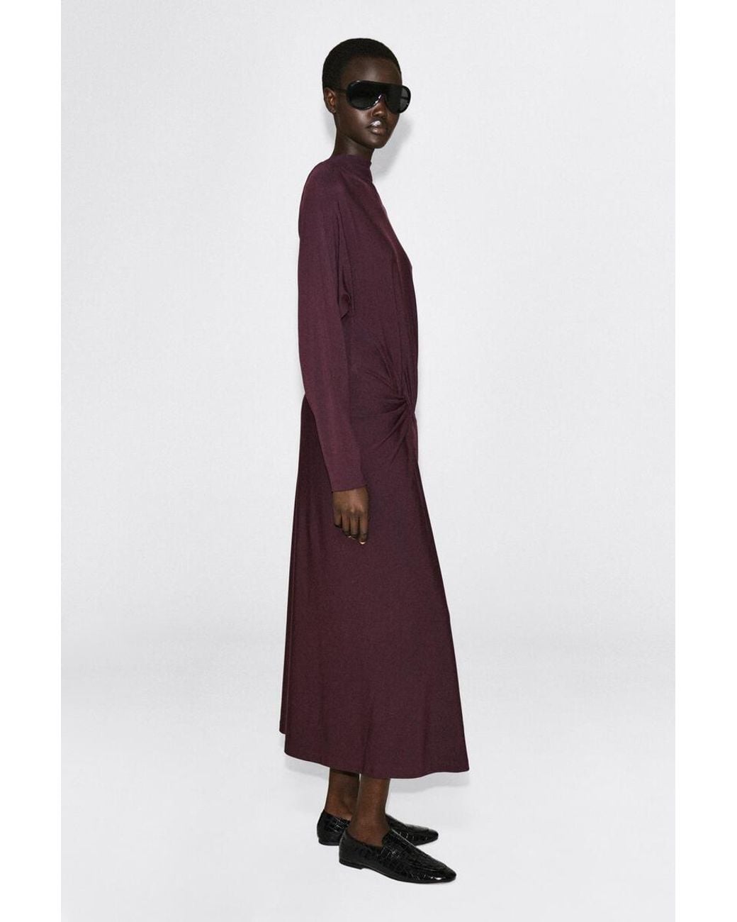 COS Purple Draped Twist-Detail Midi Dress