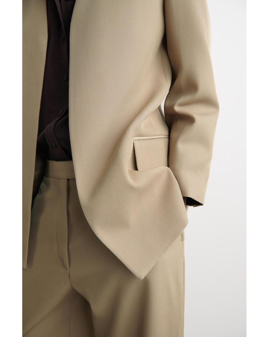 COS Natural Collarless Wool-Twill Blazer