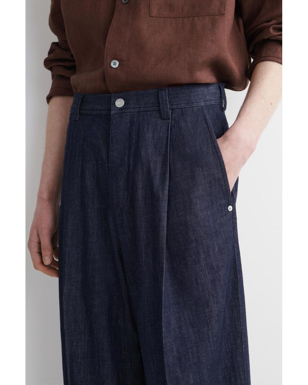 COS Blue Pleated Wide-Leg Denim Pants for men