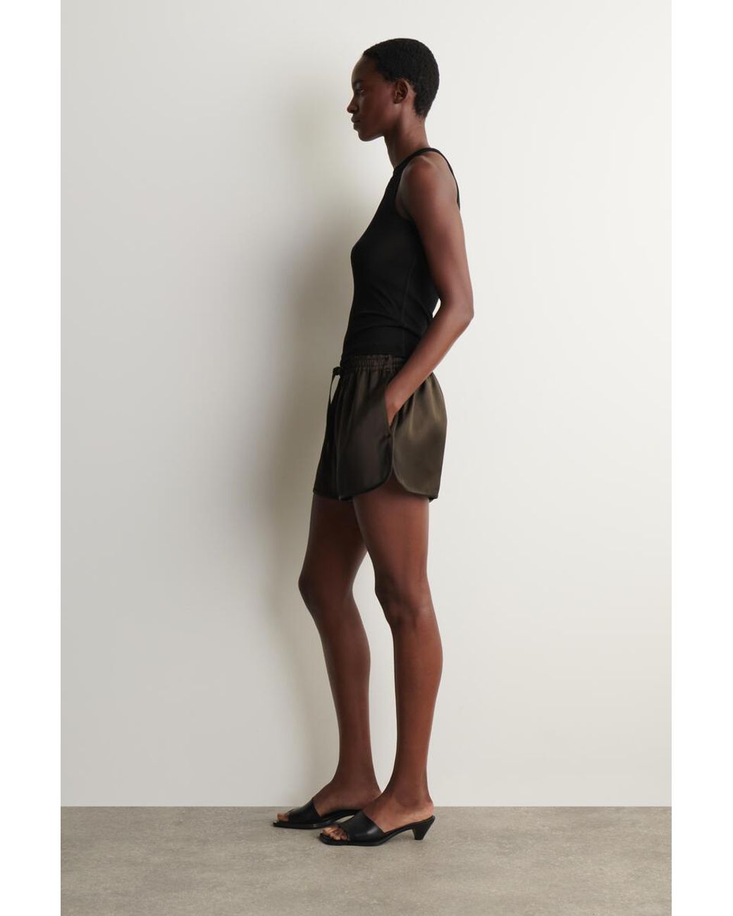 COS Black Satin Track Shorts