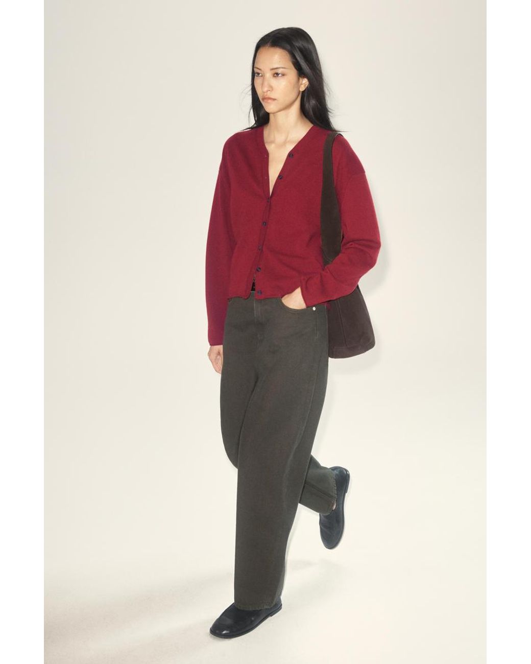 COS Red Merino Wool V-Neck Cardigan