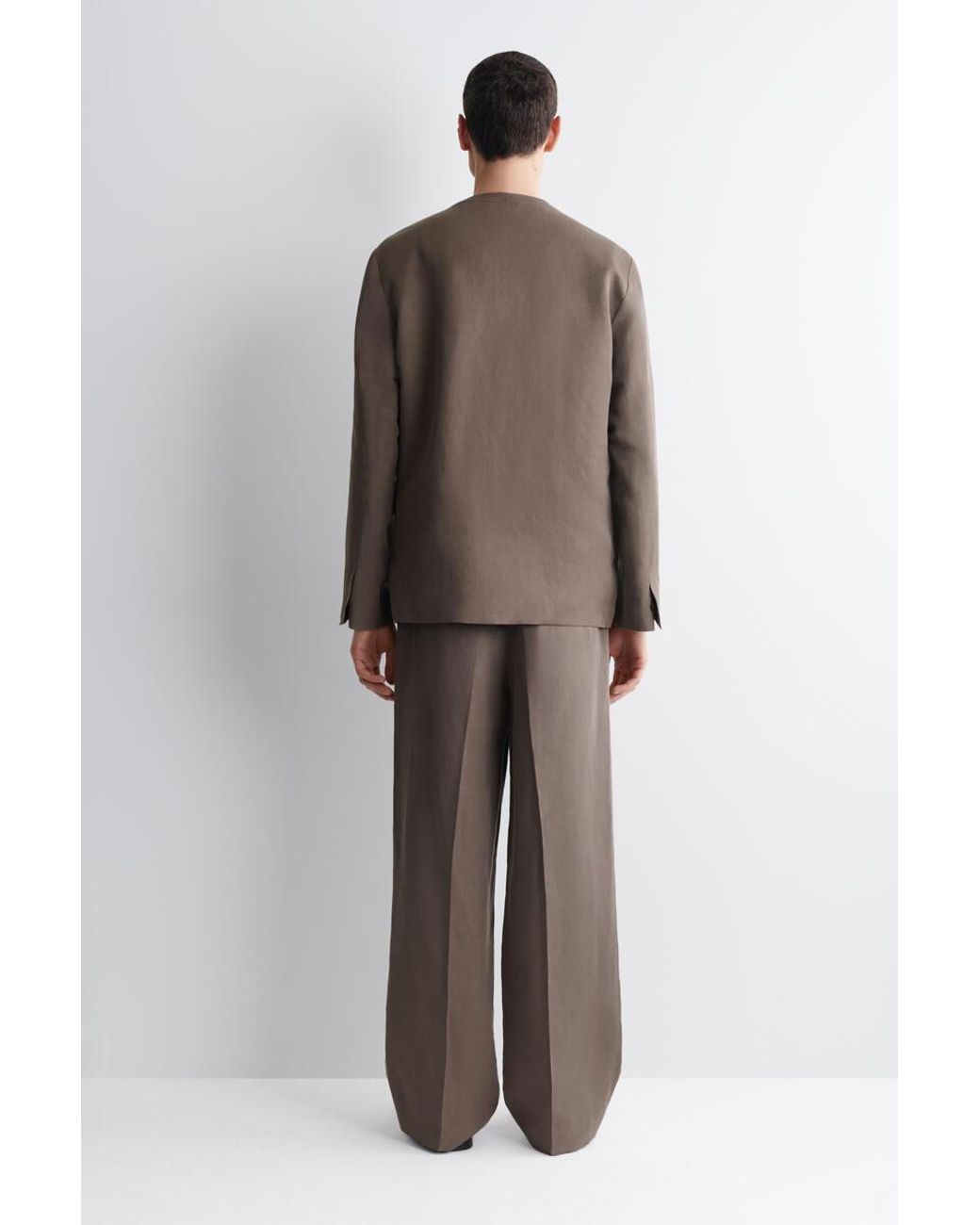 COS Brown Collarless Linen-Blend Blazer for men