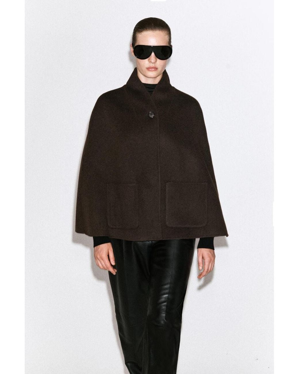 COS Brown Shawl-Collar Double-Faced Wool Cape