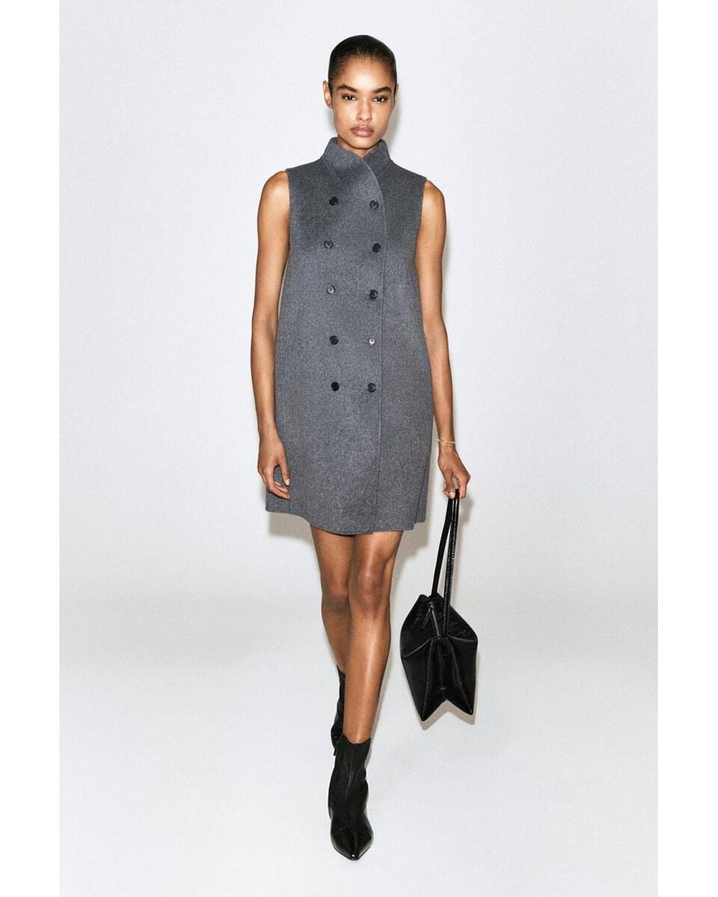 COS Blue Double-Faced Wool-Blend Mini Dress