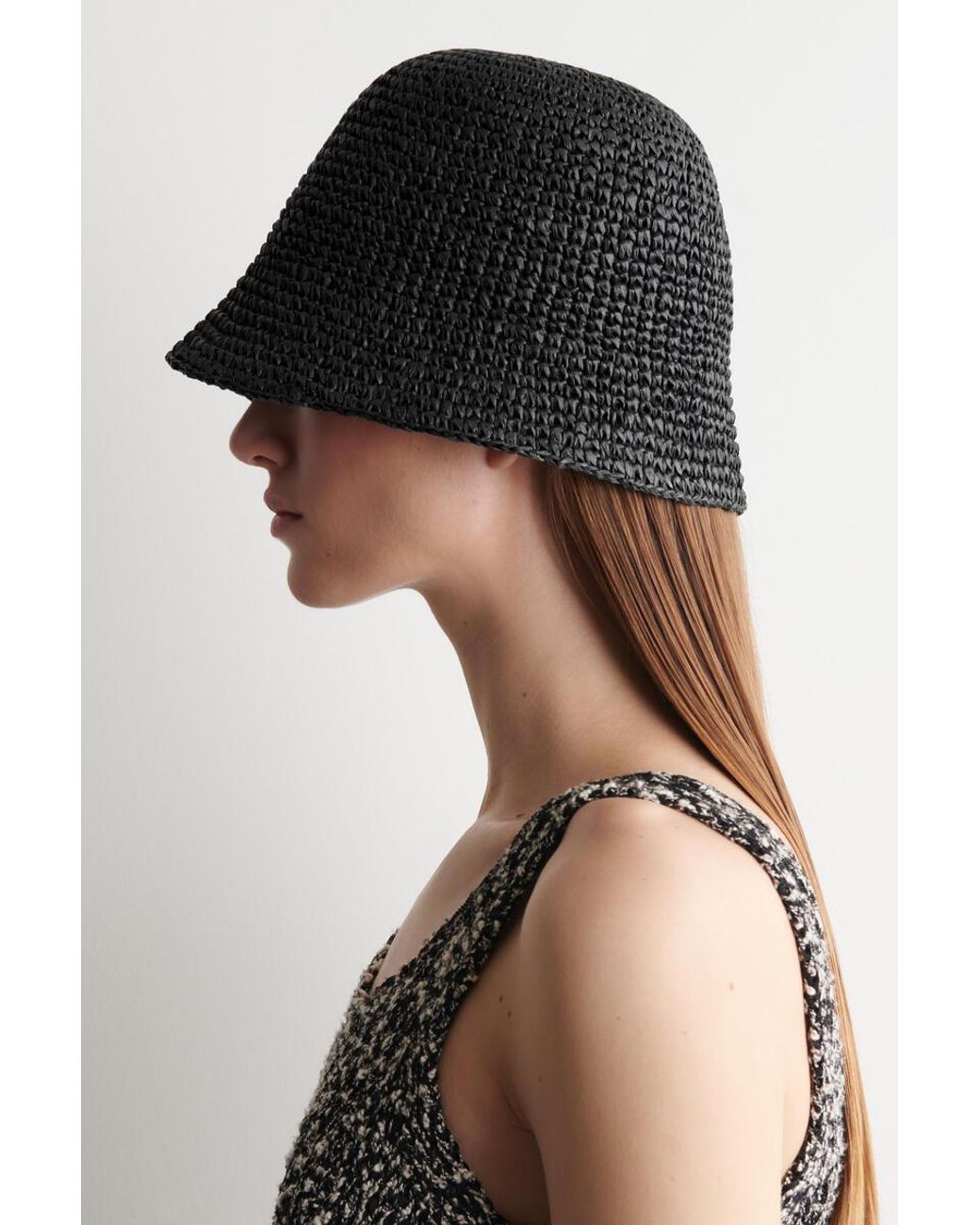 COS Black Sculpted Straw Bucket Hat