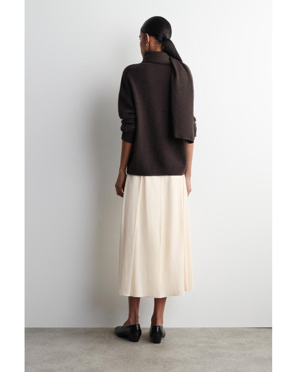 COS Natural Pleated A-Line Midi Skirt