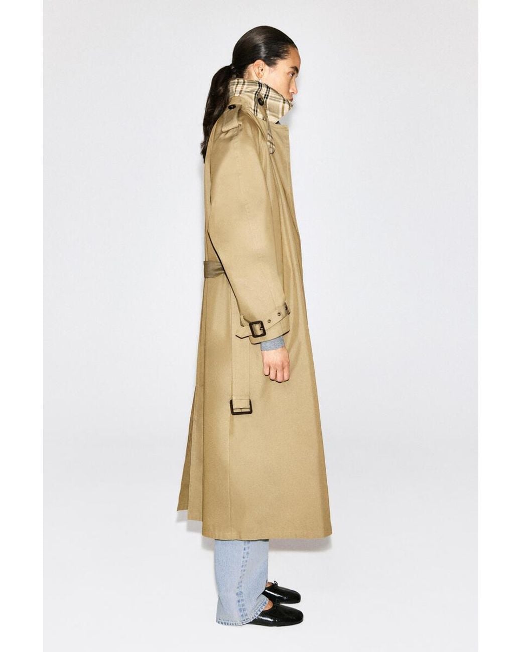 COS Natural Check-Detail Belted Cotton Trench Coat