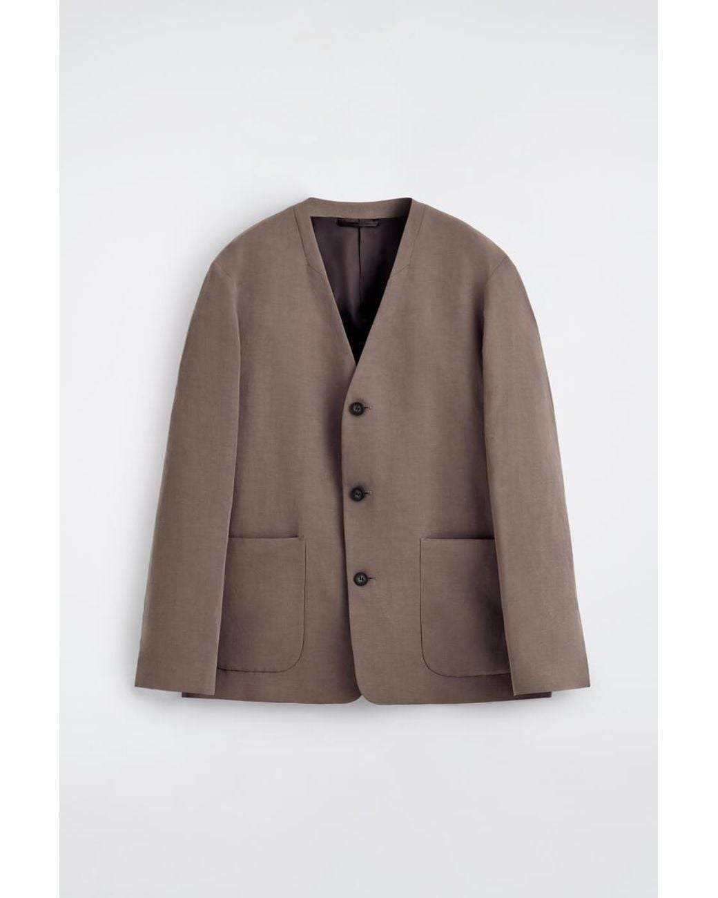COS Brown Collarless Linen-Blend Blazer for men