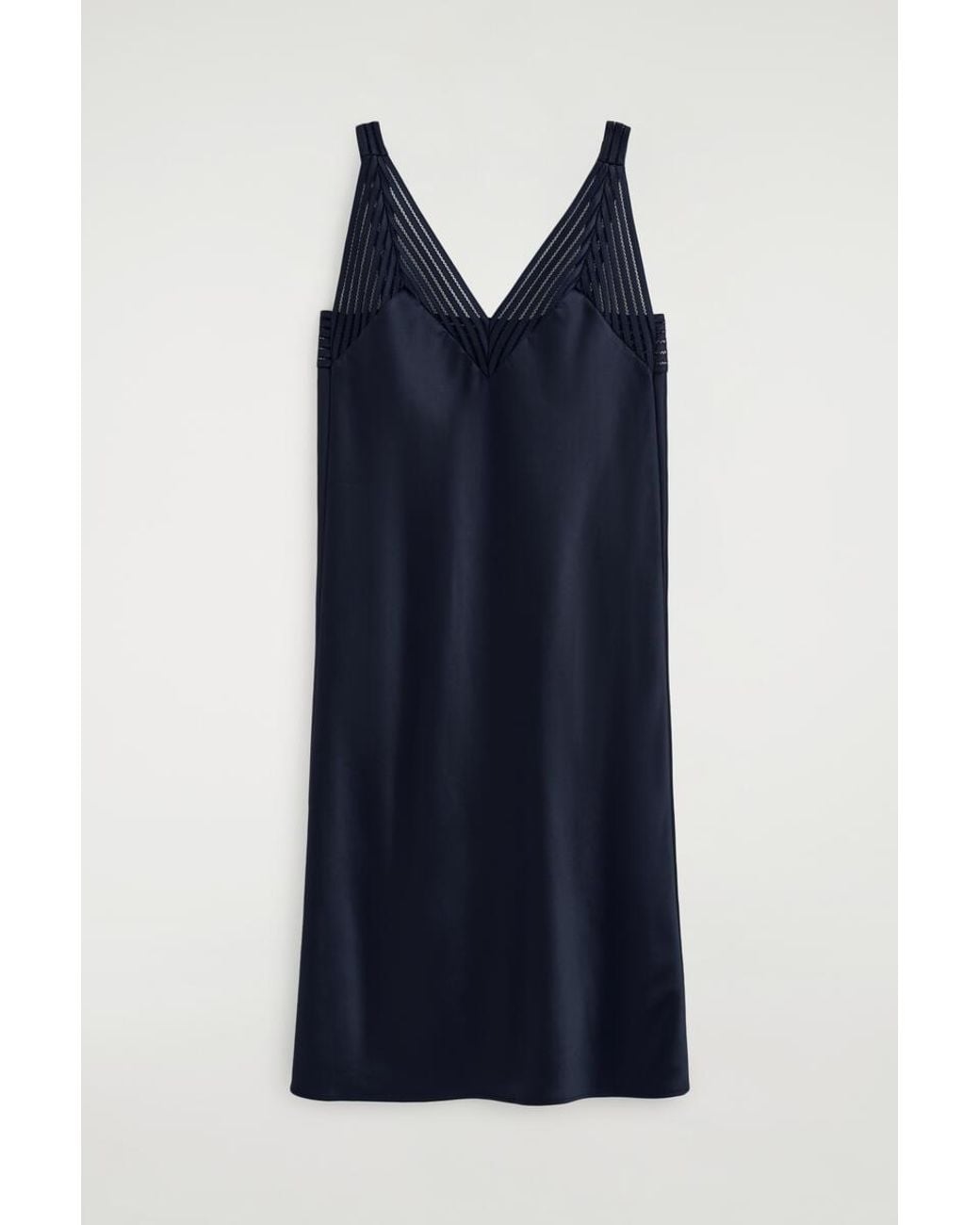 COS Blue Open-Stitch Satin Slip Dress