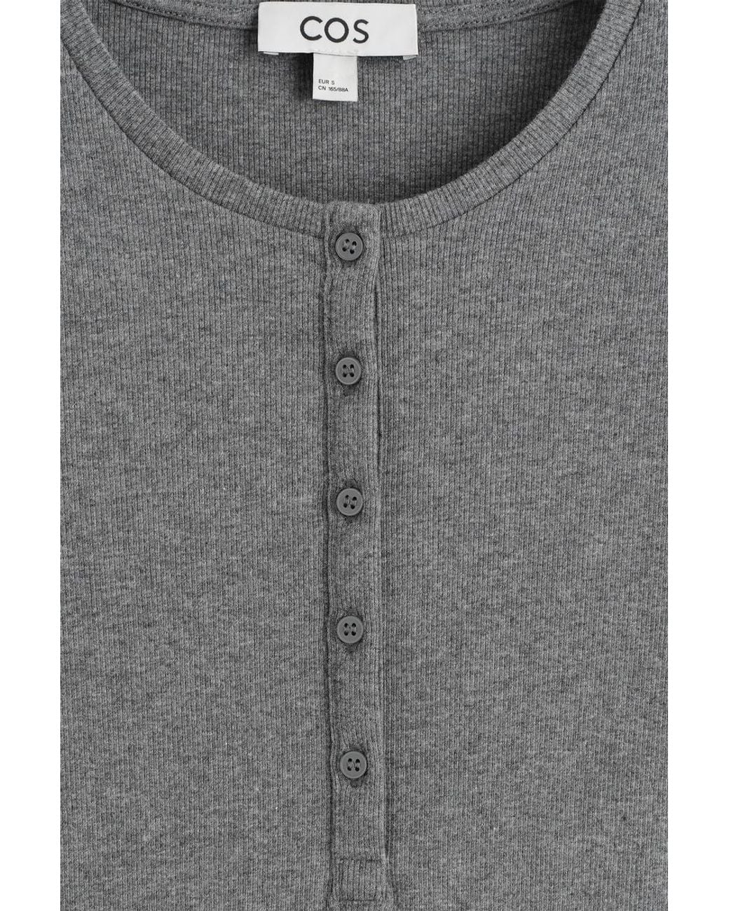 COS Gray Long-Sleeved Henley Top