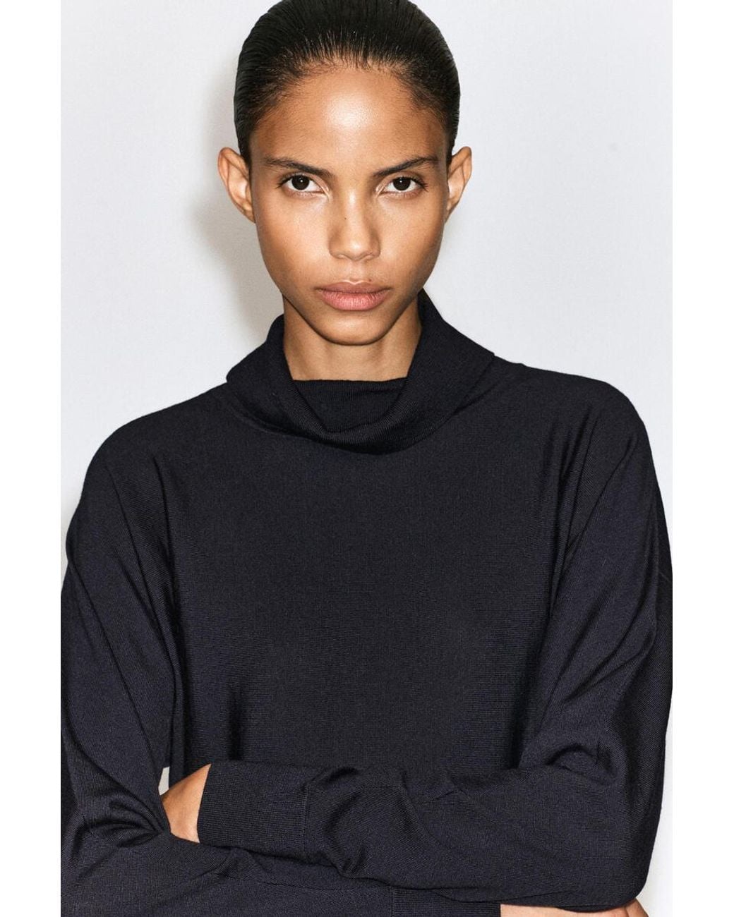 COS Blue Merino Wool Funnel-Neck Jumper
