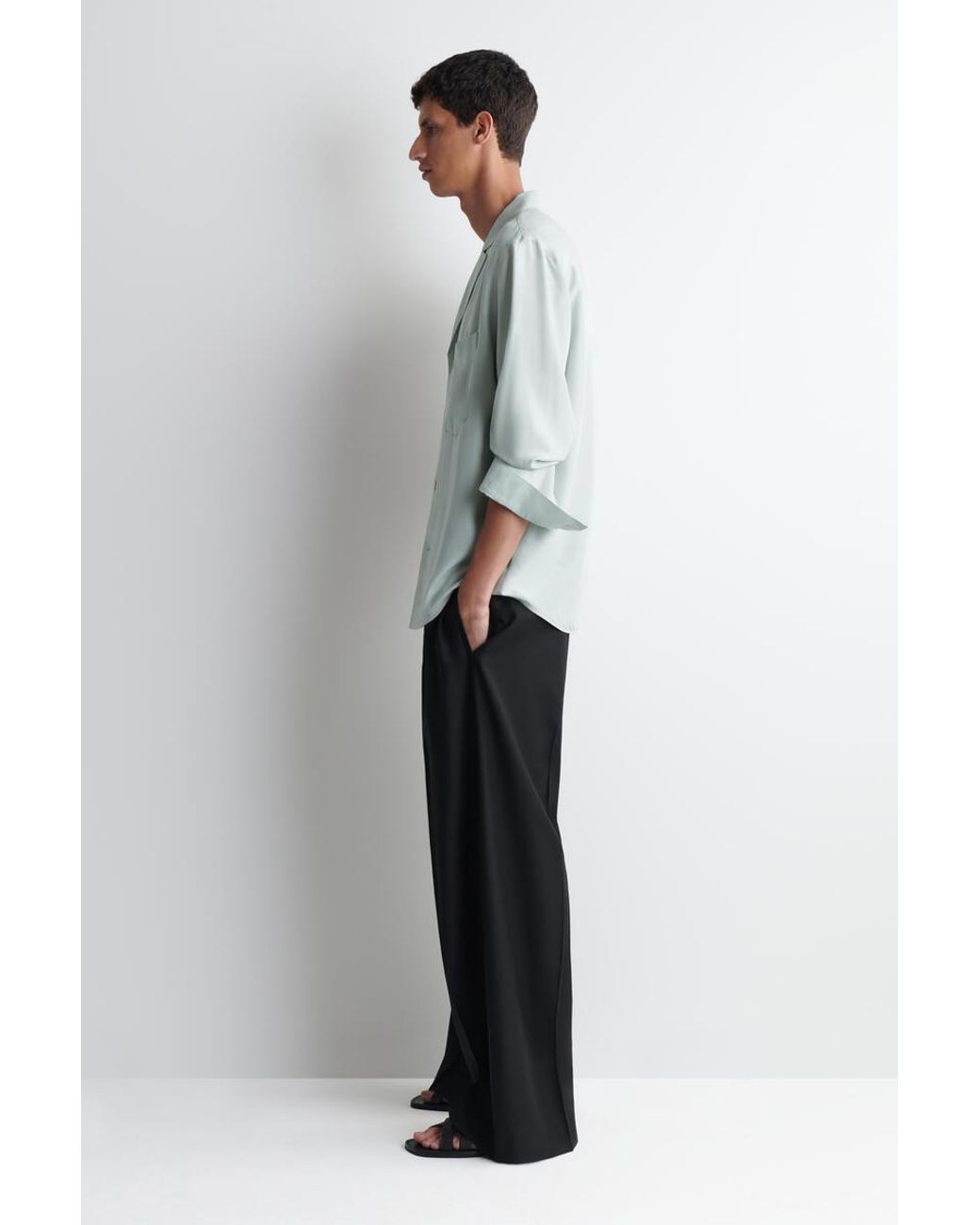 COS Blue Silk Camp-Collar Shirt for men