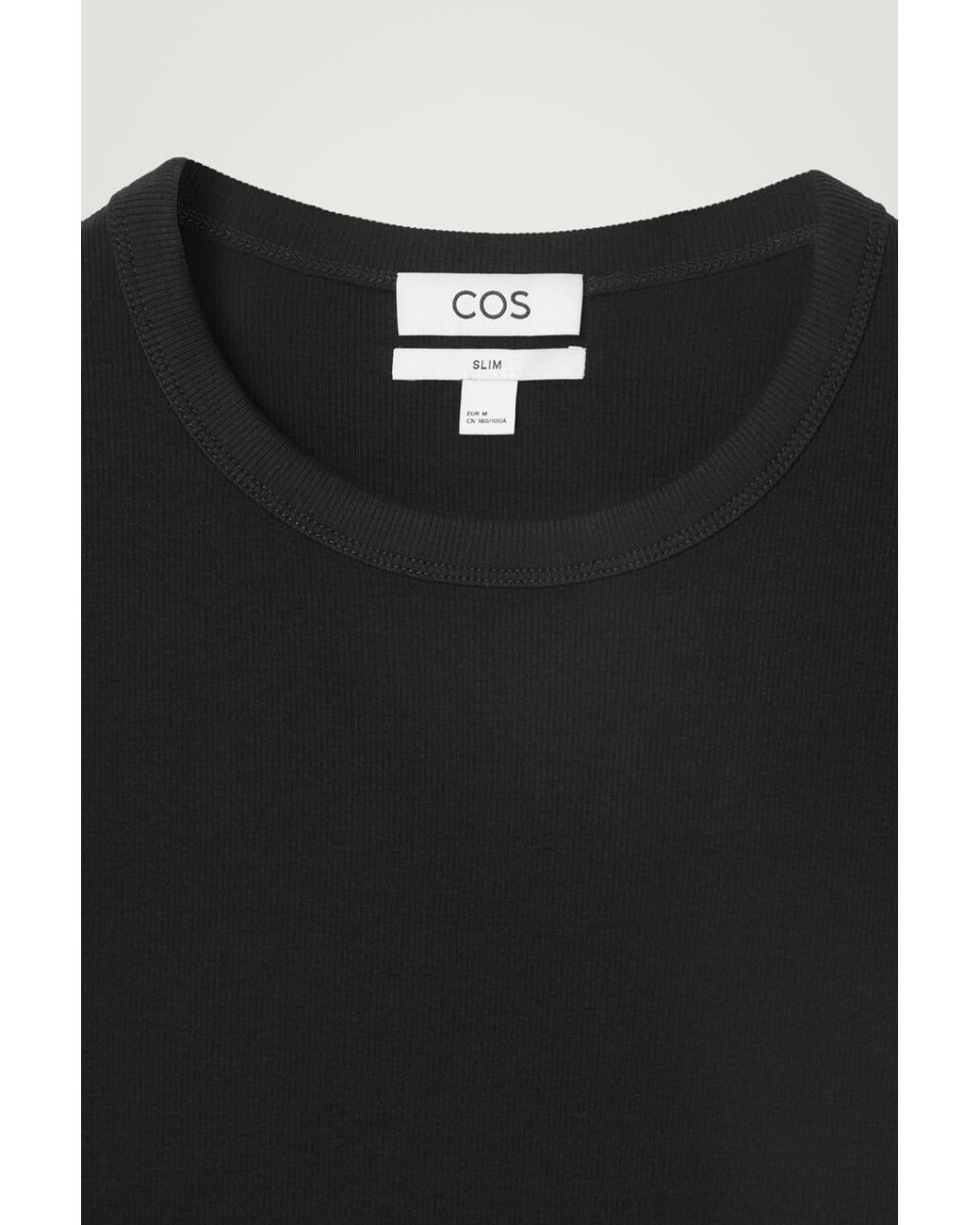 COS Black Slim Ribbed Cotton T-shirt for men